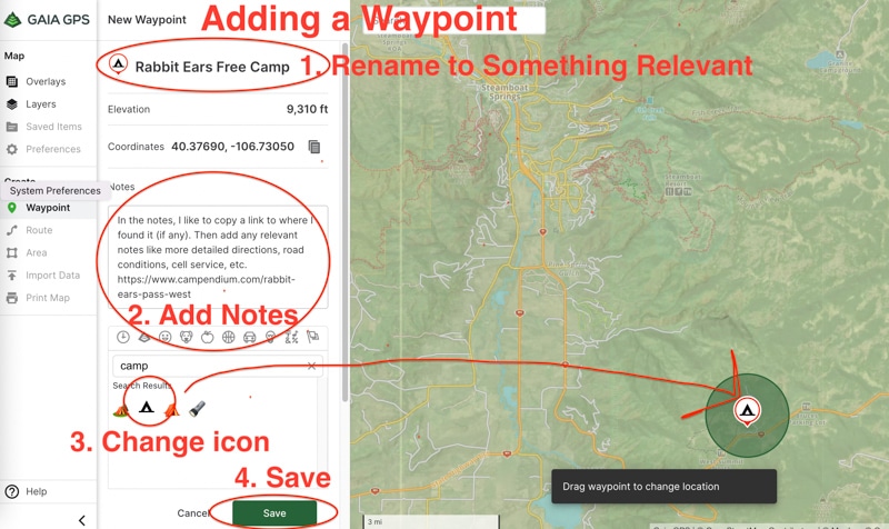 Adding Waypoint to Gaia GPS