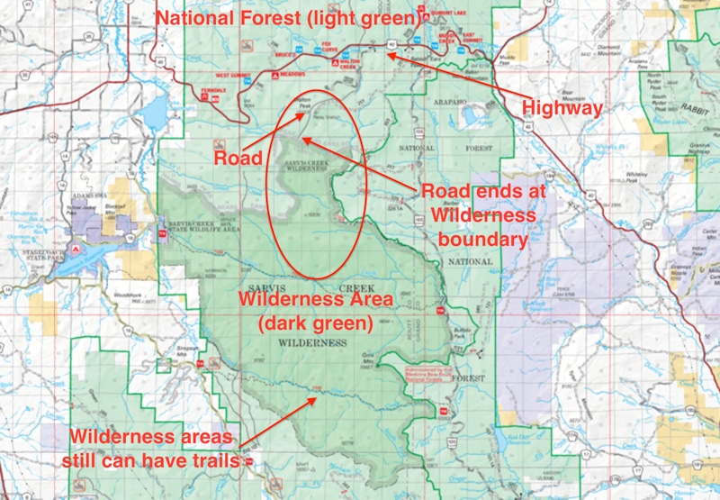 zoomed in national forest vs national wilderness