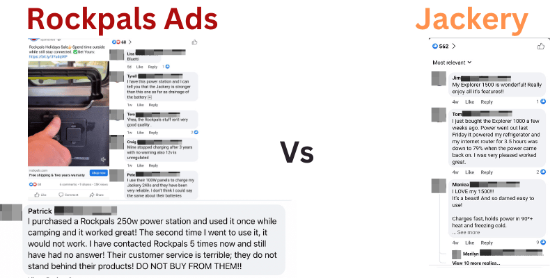 comparing a Jackery and Rockpals power station