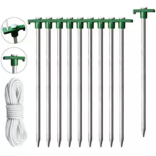 Galvanized Non-Rust Camping Family Tent Stakes Heavy Duty 10pc-Pack