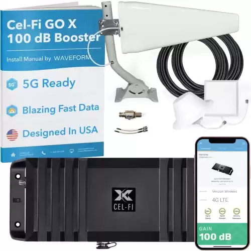 Cel-Fi GO X | The Only 100 dB Single-Carrier Cell Phone Signal Booster (Verizon, AT&T, Or T-Mobile) | 1 Antenna Kit